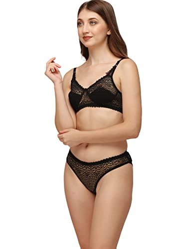 Image of Womens Cotton Solid Regular Bra & Underwear Lingerie Set
