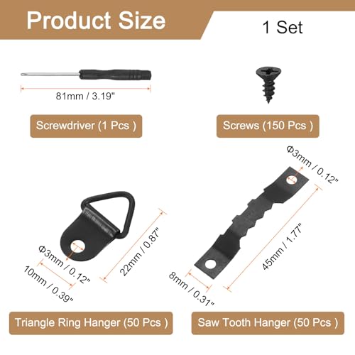 Image of uxcell 251Pcs Picture Hangers Kit, Picture Frame Hook, Frame Backing Fasteners Hardware for Hanging Clock Paintings Pictures, Black