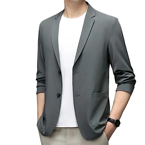 Men 's Summer Lightweight Suit Jacket, Summer Jackets for Men Sunscreen Coats Solid Color Lapel Suit Casual Blazer-Two Button Grey 2XL