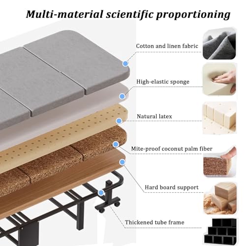 Portable Folding Bed.Portable Folding Rollaway Bed with Mattress for Adults No Assembly Required Ideal for Camping Bedroom and Office 190 * 90cm Coconut Coir Material - Image 2