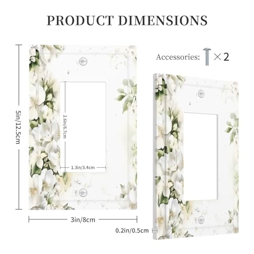 Decorative Outlet Covers Rustic Ink Green Leaves White Florals Flower 1 Gang Rocker Light Switch Cover Plate Single Decora Light Switch Covers Wall Plate Faceplate for Home Decor