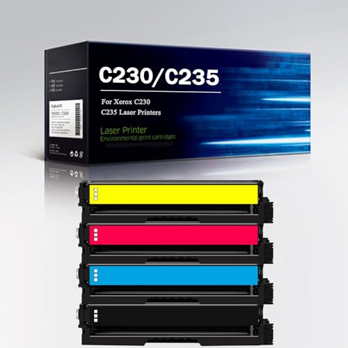 CMADJT 4 Cartuchos de tóner Negro Amarillo Cian Magenta C230 235 de Repuesto Compatible para Impresora láser Color Xerox C230/C235, Alta Capacidad (3000 páginas), sin Chip,4Color 4Pcs