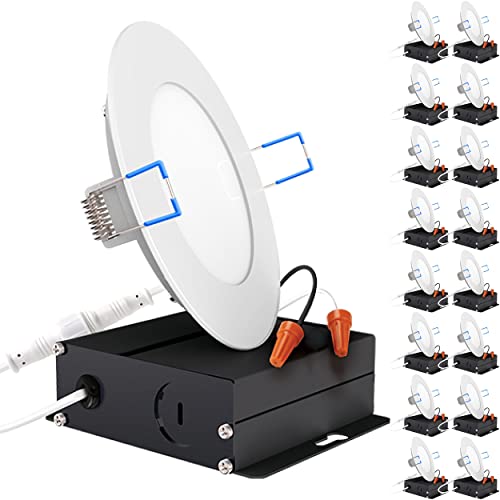 Sunco 16 Pack 4 Inch Ultra Thin Led Recessed Ceiling Lights Slim, 3000K Warm White, Dimmable, 10W, Smooth Trim, Wafer Thin, Canless With Junction Box - Energy Star #TOP27