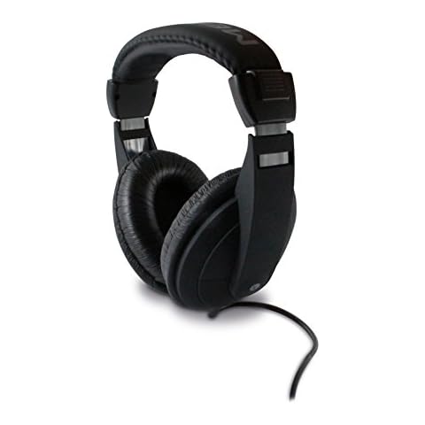 Metronic 480143 Wired Headphones, Lightweight, Adjustable, Stereo, 6 m Cord, 3.5 mm Jack Plug + 6.35 mm Adapter Black Cover