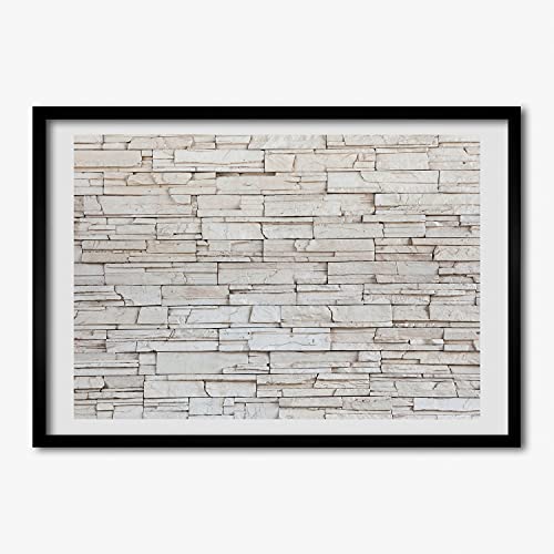 Peinture mur blanc de pierre sous cadre en bois Tulup 70x50 cm pour habiller une cloison vide