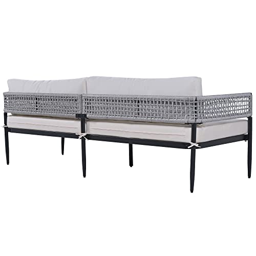 Merax 4 Pcs Outdoor Patio Conversation Set, Metal Sofa, Rocking Swivel Chair, With Thick Upgrade Cushion And Coffee Table, Beige #TOP6