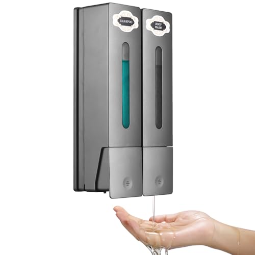 Decdeal Dispensador de jabón de Manos de 400 ml x 2, Seguro, ABS, sin Perforaciones, dispensador de jabón para Montaje en Pared con Ventana Transparente, Salida de líquido separada, diseño de Bloqueo Decdeal Dispensador de jabón de Manos de 400 ml x 2, Seguro, ABS, sin Perforaciones, dispensador de jabón para Montaje en Pared con Ventana Transparente, Salida de líquido separada, diseño de Bloqueo