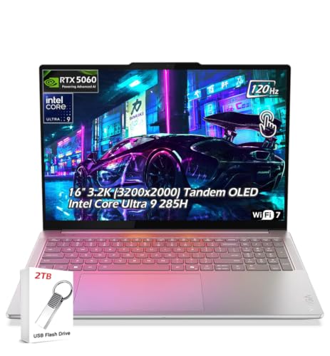 Image of Lenovo Yoga Pro 9i 16 inch Laptop - 16 inch 3.2K Tandem OLED 120Hz 1000-nits, NVIDIA GeForce RTX 5060, Intel Ultra 9 285H, (32GB RAM 2TB SSD), Win11, WiFi7, Backlit KB, Luna Grey, & 2TB USB Drive, W /GaLiMu