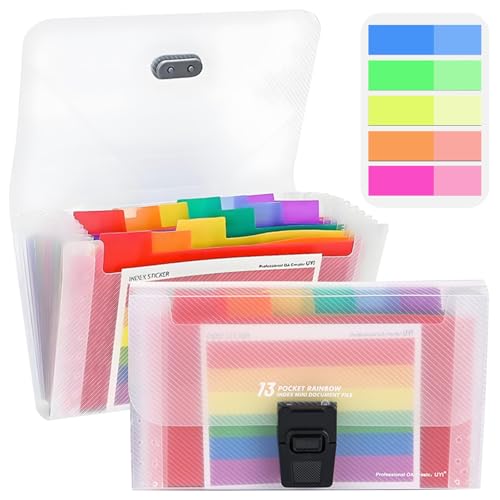 2 Trieur, Pochette Trieur A6, 13 Cases Range Document pour Révisions, Reçus et Fiches - Avec 100 Marque Page Adhesif, pour École, Bureau, Maison