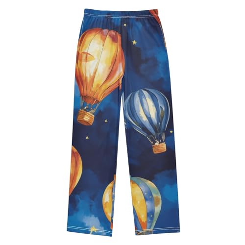 Hot Air Balloon Oil Painting Boys Long Pants Soft Trousers Elastic Waist Kids Lounge Bottoms with Pockets S-XL