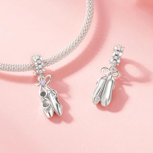 Image of Ballet Charm 925 Sterling Silver Dancer Shoes Anniversary Heart Pendant Family Birthstone Mom Dangle for Pandora Charm Bracelet