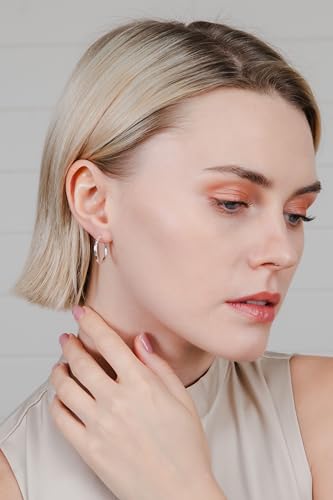 Hoops & Loops 925 Sterling Silver Diamond-Cut Click-Top Hoop Earrings for Women, Sizes 15mm 20mm 25mm 30mm, Silver, Yellow & Rose Gold4