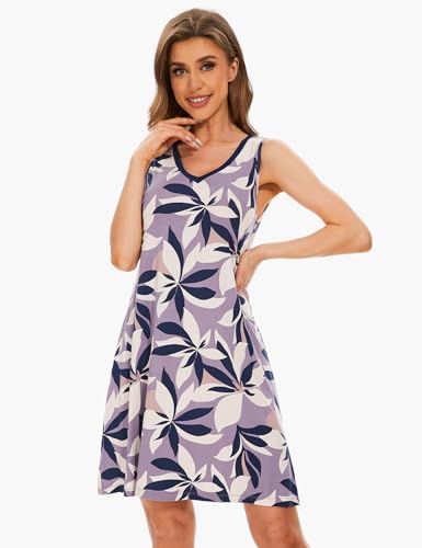 Image of GYS Cooling Bamboo Viscose Nightgowns for Women, Lightweight Sleeveless V Neck Sleep Shirt for Hot Sleepers, Soft Night dress