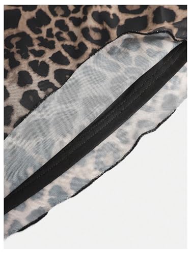 Floerns Girl's Leopard Print Flare Long Sleeve Short Dress Cheetah Mesh Backless Y2k Dresses4