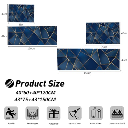 Alfombra de suelo azul oscuro para pasillo y lavandería en set de 2 piezas 3