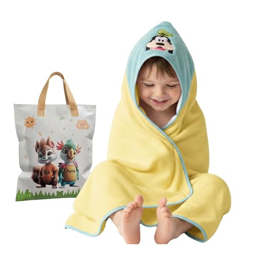 Image of Ultra-Soft Baby Hooded Towel - Coral Velvet Wrap Your Little One in Softness and Joy, Hypoallergenic & Super Absorbent Bath Wrap for Newborns & Toddlers |Cute Animal Design(0-5 Years)(Yellow&BLue)