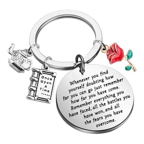 Lywjyb Birdgot Movie Inspired Gift Belle Rose Charm Keychain Fairytale Jewelry Motivational Gift (beauty and beast key) Cover