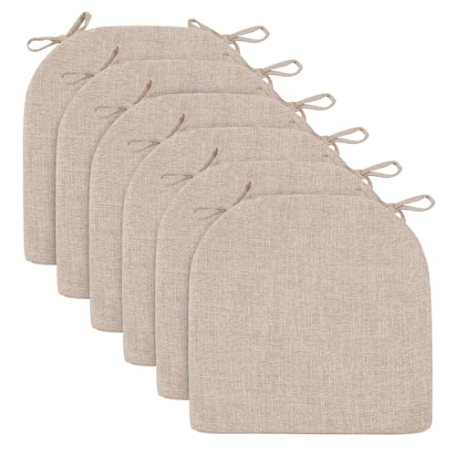 Image of Wellsin Chair Cushions for Dining Chairs 6 Pack - Kitchen Chair Cushions with Ties and Non-Slip Backing - Dining Chair Pads 16 inchX16 inchX2 inch, Oatmeal Beige