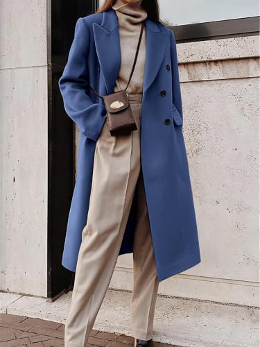 Image of IDEALSANXUN Womens Long Wool Coats Fall Winter Double Breasted Trench Coat Peacoat