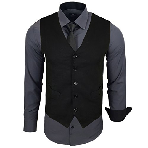 Subliminal Mode - Repassage Facile Gilet + Chemise + Cravate Homme Col Bicolore Uni Manches Longues Coupe Slim Business, Idée Cadeau RN33 Cover