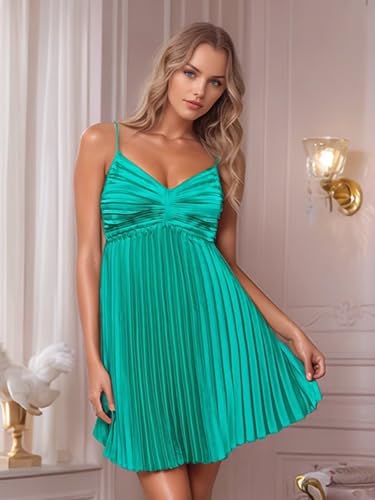 Spaghetti Straps Satin Homecoming Dress for Teens Pleated Short Prom Dress A Line V Neck Formal Cocktail Party Gown2
