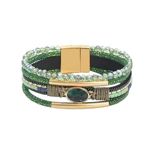 Leather for Women Handmade Crystals Beads Heart Stackable Adjustable Cuff Jewelry Accessory Gift