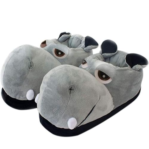 Stone mice Fluffy Hippo & Elephant Slippers - Oversized Warm House Slippers for Adults | Non-Slip Soft-Sole Indoor Slippers (Hippo adult women numeric_9 numeric_range us_footwear_size_system numeric_11 medium)