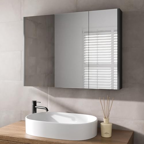 Aurora 900mm Bathroom Mirror 3 Door Storage Cupboard Wall