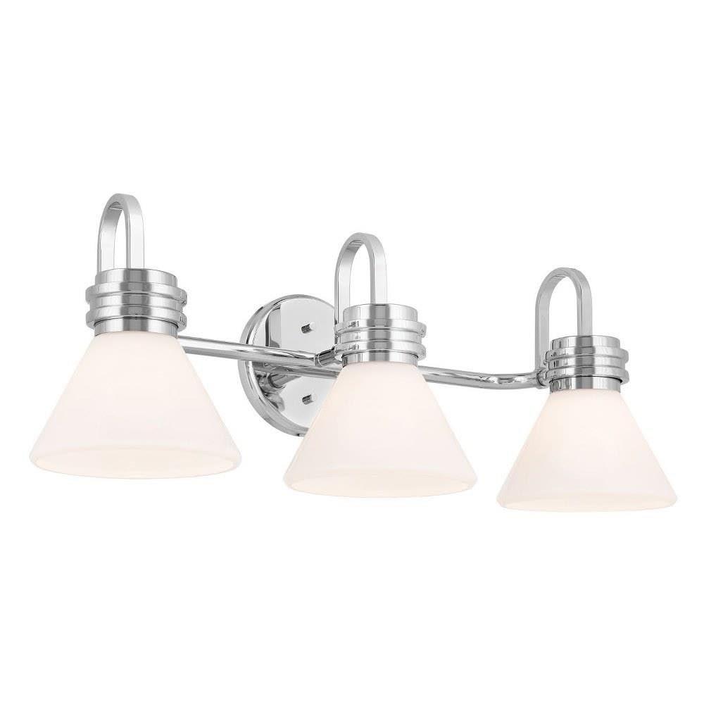 Kichler Farum 3-Light Bathroom Vanity Light, Chrome | Modern vanity light with opal glass for single or double bathroom mirrors (26" x 9.5" x 9.5"), 55155CH