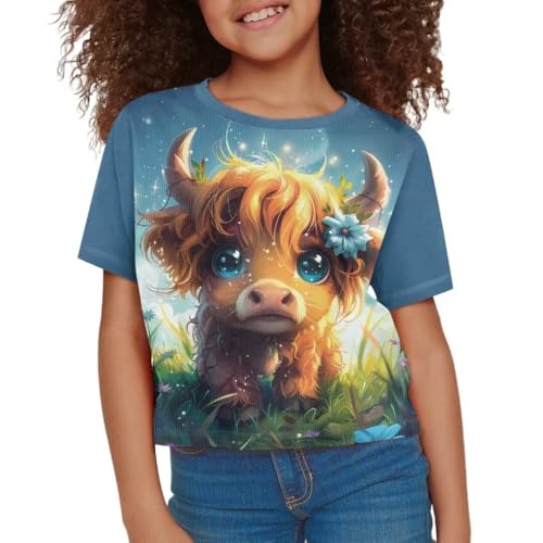 Image of Girl Crop Top Shirts for Summer Cute T Shirts Short Sleeve Tees for Kids 5-16
