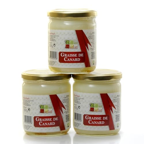 Cellier du Périgord - Graisse de Canard du Sud-Ouest Lot de 3 Bocaux x 340g soit 1020g - Cuisson Traditionnelle Pommes Sarladaises Confit Cassoulet - Épicerie Fine Artisanale Sarlat depuis 1973