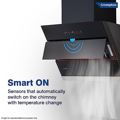 Image of Crompton SensoSmart Inclined 90cm Filter less Auto Clean Wall Mounted Chimney Black 1530 CMH - CHD-SSI90FLE-MBL