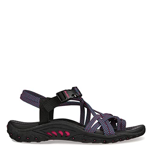 Skechers Women's REGGAE - IRIE MON -Multi strap toe thong sandal, Black Multi, 8