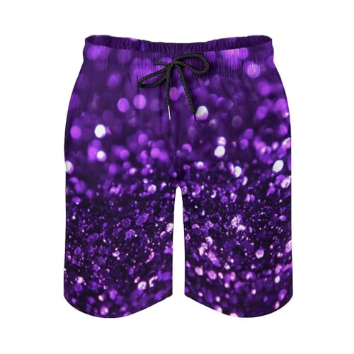 Purple Glittery Sparkles Men's Shorts Casual Classic Fit Drawstring Summer Beach Shorts with Pockets2