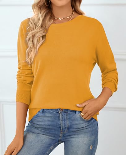 Image of QUALFORT Women's 100% Cotton Sweater, Basic Lightweight Long Sleeve Pullover
