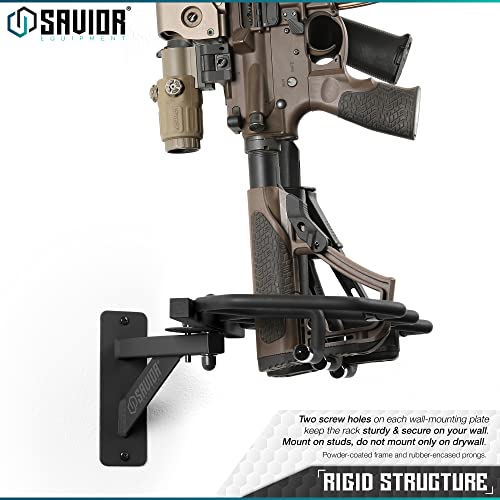 Savior Equipment Wall-Mount Rifle Rack Tactical Shotgun Carbine Firearm Free-Standing Gun Display Indoor Storage Rack - Heavy Duty Steel, Wide Angle Adjustment, 3-Slot Holds Up To 75 Lbs #TOP4