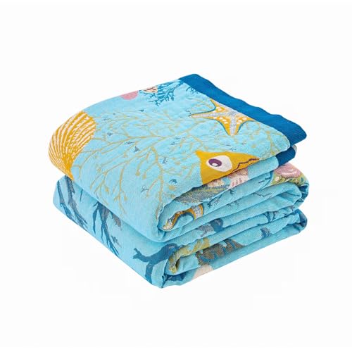 Image of XIBLC Boho Throw Blanket 100% Cotton Vintage Blanket Muslin Woven Flower Decorative Throw Blankets All Season Bohemian Rustic Farmhouse Decor Quilt for Bed (Blue 90 inchx98 inch)