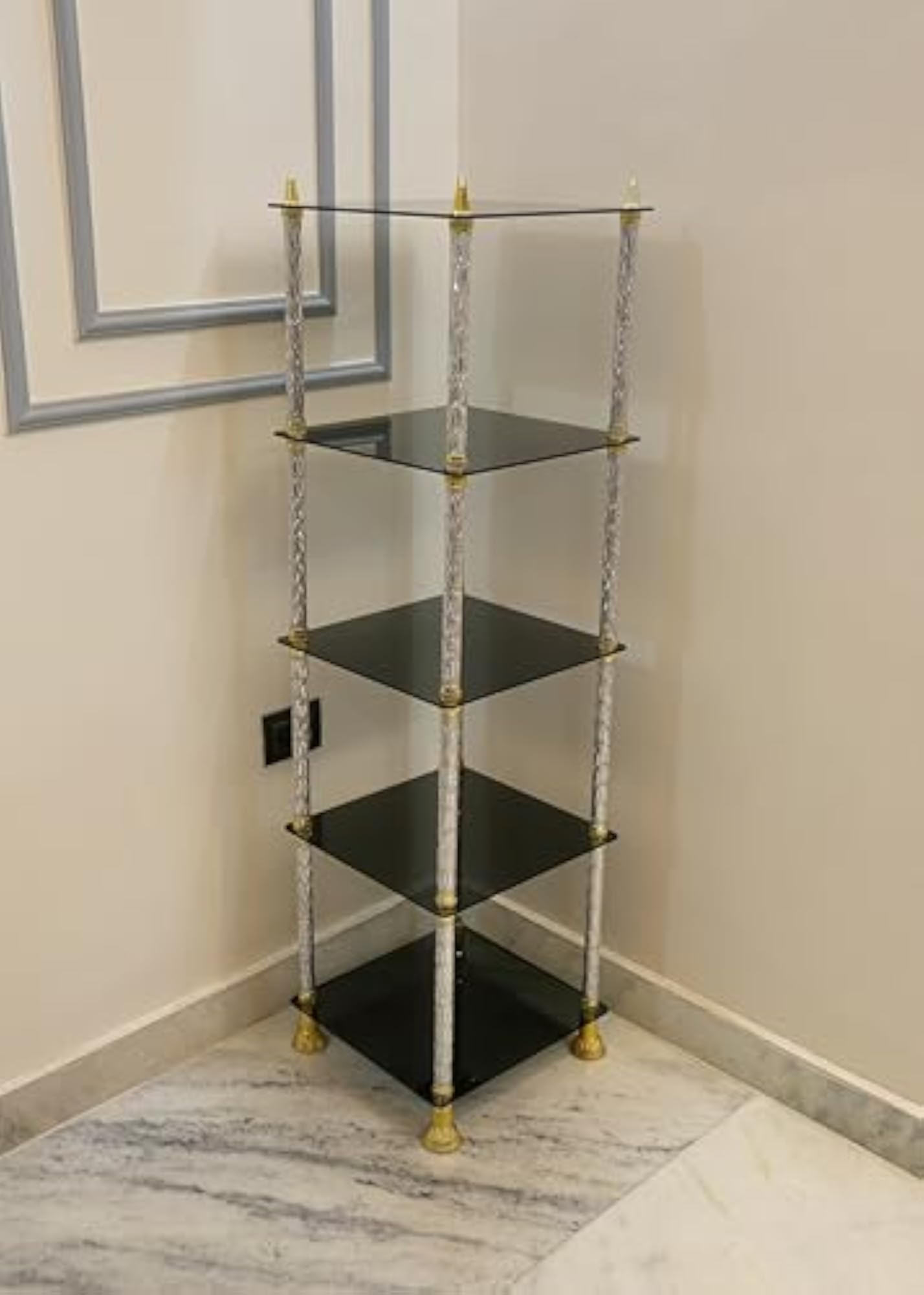 Glass Wooden Corner Shelf for Home Decor
