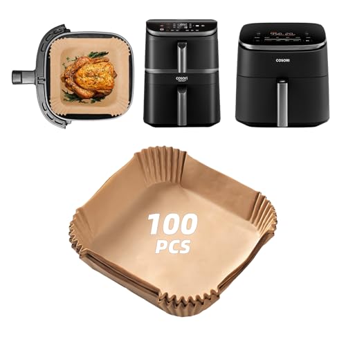 100 Piezas Papel Freidora Aire Accesorios para Cosori Turbo Tower Pro & Smart Air fryer 10,8L, Papel Horno Cuadrado para Cocina para COSORI AirFryer Turboblaze CAF-DC601-KEU&CAF-DC112-AES(6,5L&4,3L)