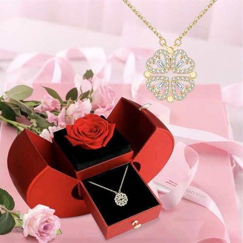 Daughter’s Lucky Clover Necklace Keepsake Gift Set, S925 Sterling Silver Necklace Eternal Flowers for My Daughter Birthday Gifts2