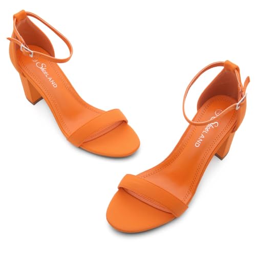 Image of Shoe Land Low Chunky Heels for Women Open Toe Ankle Strap Block Heel Sandals 3 Inch Dressy Heels for Wedding Party Date Night