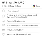 HP Smart Tank 5101 Wireless All-in-One Refillable Printer, Scanner, Copier with 2 years of Ink included, Wireless printer-for-home use (1F3Y0A) - Image 2