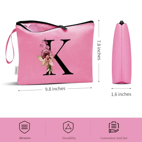 Image of Vavabox A-Z Personalized Makeup Bag, Birthday Gifts for Women Mom, Gifts for Best Friend, Bride Bridesmaid Cosmetic bag (K, Peach)