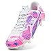 PUMA Unisex-Child Christian Pulisic Legacy Ultra Firm, Artificial Ground Soccer Cleats, White-Poison Pink-Ultra Blue AH25, 9, Big Kid