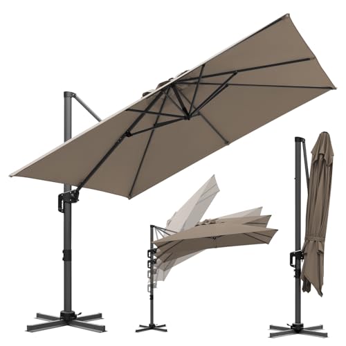 ISOISL Sonnenschirm Ampelschirm 300 x 300 cm Groß Gartenschirm mit Kurbe 360 Drehbar und Kippbar Terrassenschirm Sonnenschutz UV50+ Gestell Aluminium Marktschirm für Garten Terrasse Taupe
