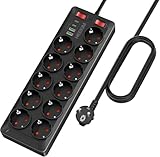 Conception de Multiprise 15 en 1: Multiprise avec USB équipée de 11 prises et 2 ports USB-A, 2 ports USB-C jusqu'à 15 appareils peuvent être connectés simultanément. Multiprise multiple compatible avec la plupart des produits de chargement USB et des appareils électroménagers haute puissance, avec 2 interrupteurs séparés pour votre commodité