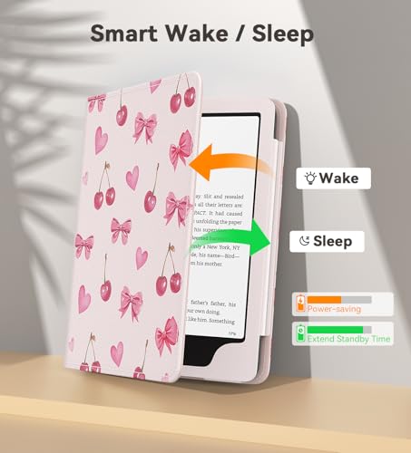 Image of MoKo Case for eBook Reader, Slim PU Shell Cover Case with Auto-Wake /Sleep for E-Reader, Not fit Kobo Aura 2 /Remarkable, Cherry Bow