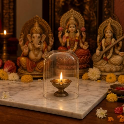 Image of Curved Transparent Borosilicate Glass Shade for Tealight Diya | Decorative Diya Cover for Mandir, Pooja, Bedroom & Home | Gift Accessory | 3 inches Height, 2.7 inches Width