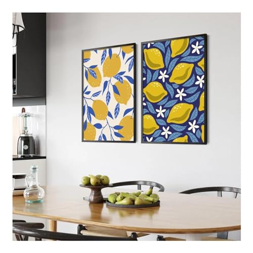 Peinture murale abstraite feuilles jaune citron sur châssis de qualité