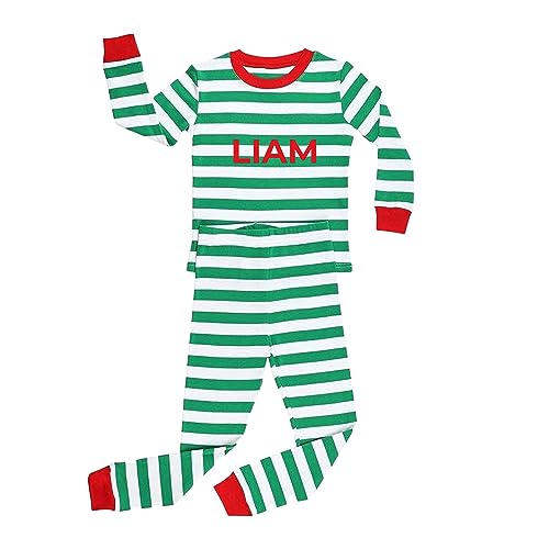 Christmas Striped PJs Personalized with Custom Name Boys Girls 2 Piece Kids Pajamas Matching Set 100% Cotton 6M-12Y